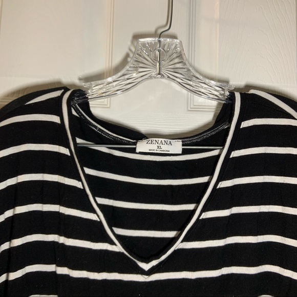 Zenana Black/White Striped Short Sleeve Top size XL - Picture 3 of 9